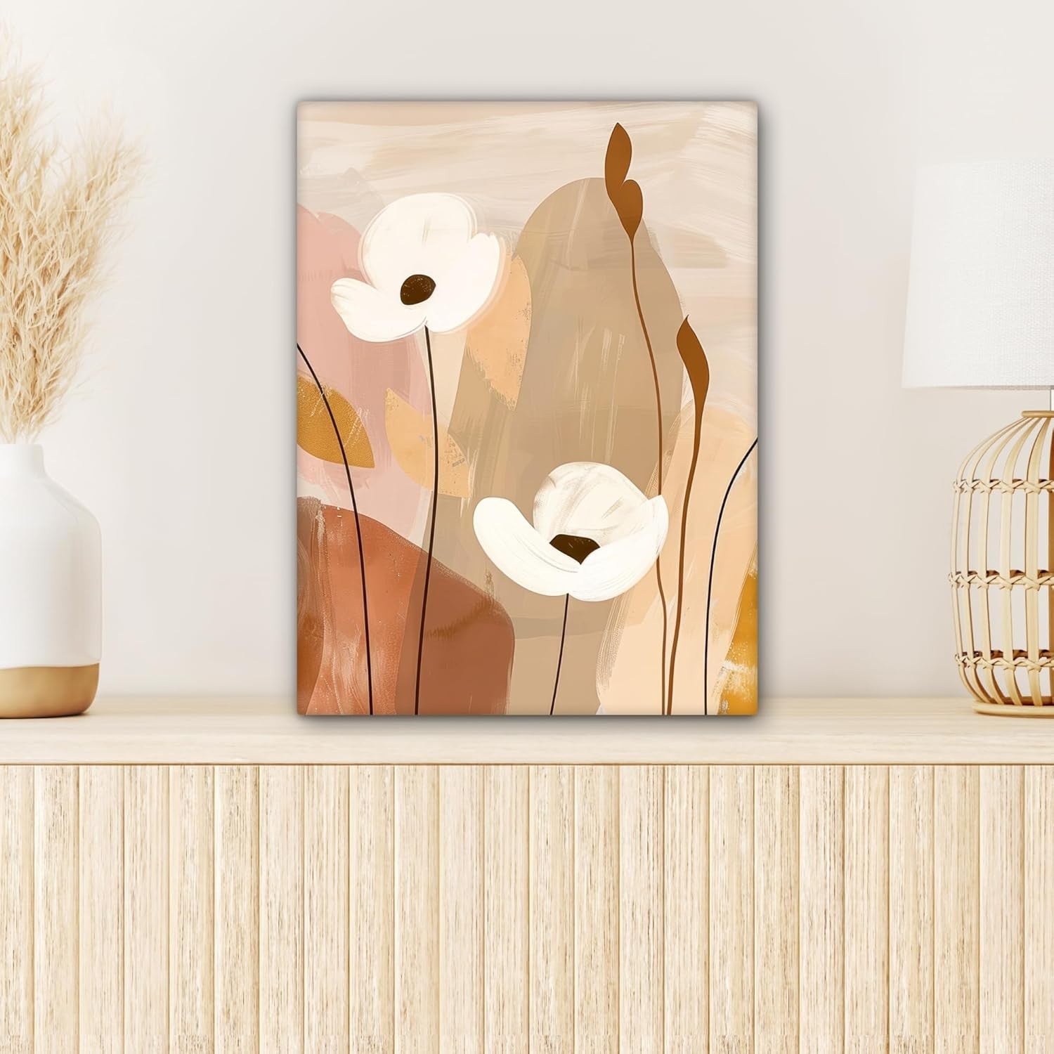 Abstract Flower Canvas Wall Art 30x40cm Framed Modern