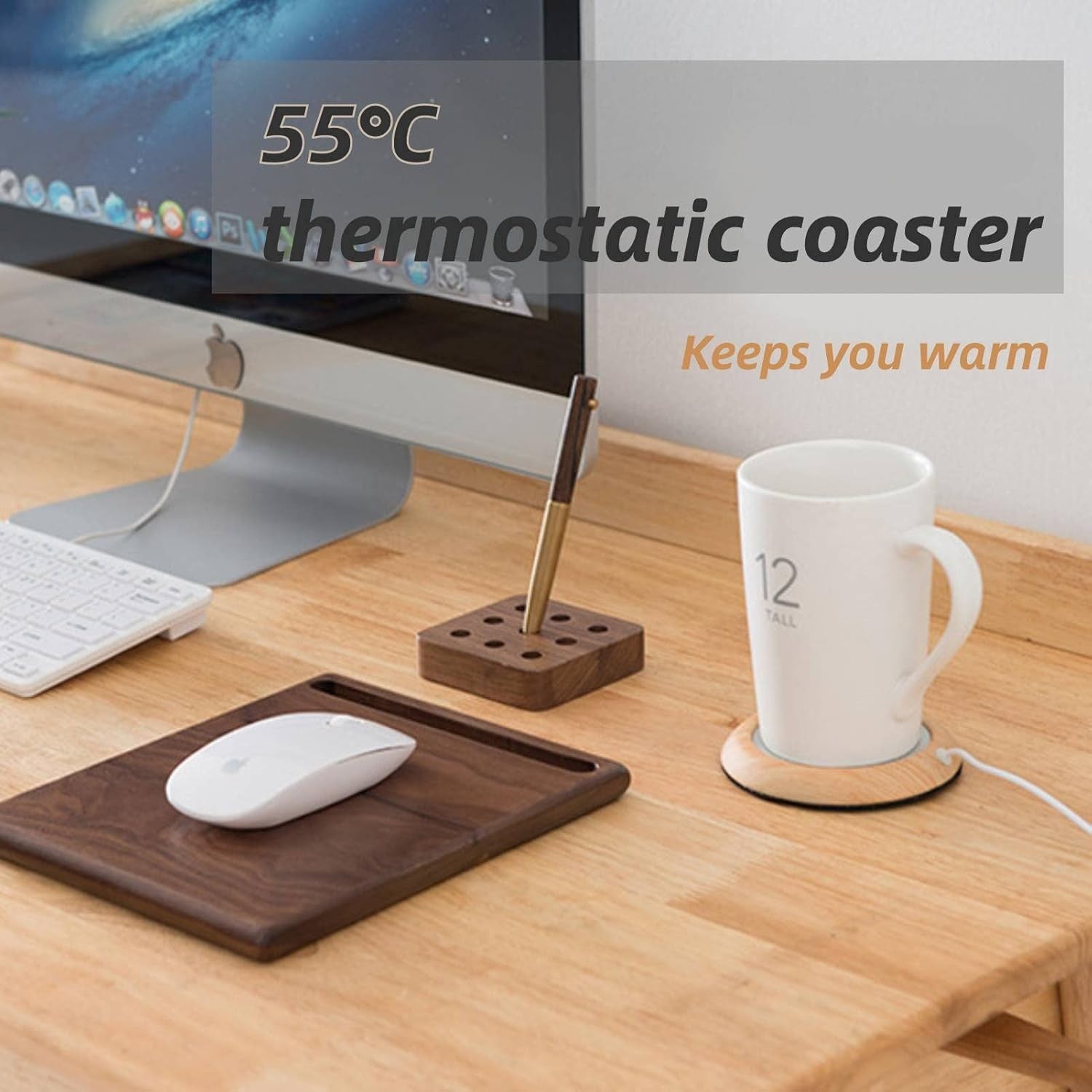 USB Cup Warmer Plate Light Wood Grain Desk Mug Heater