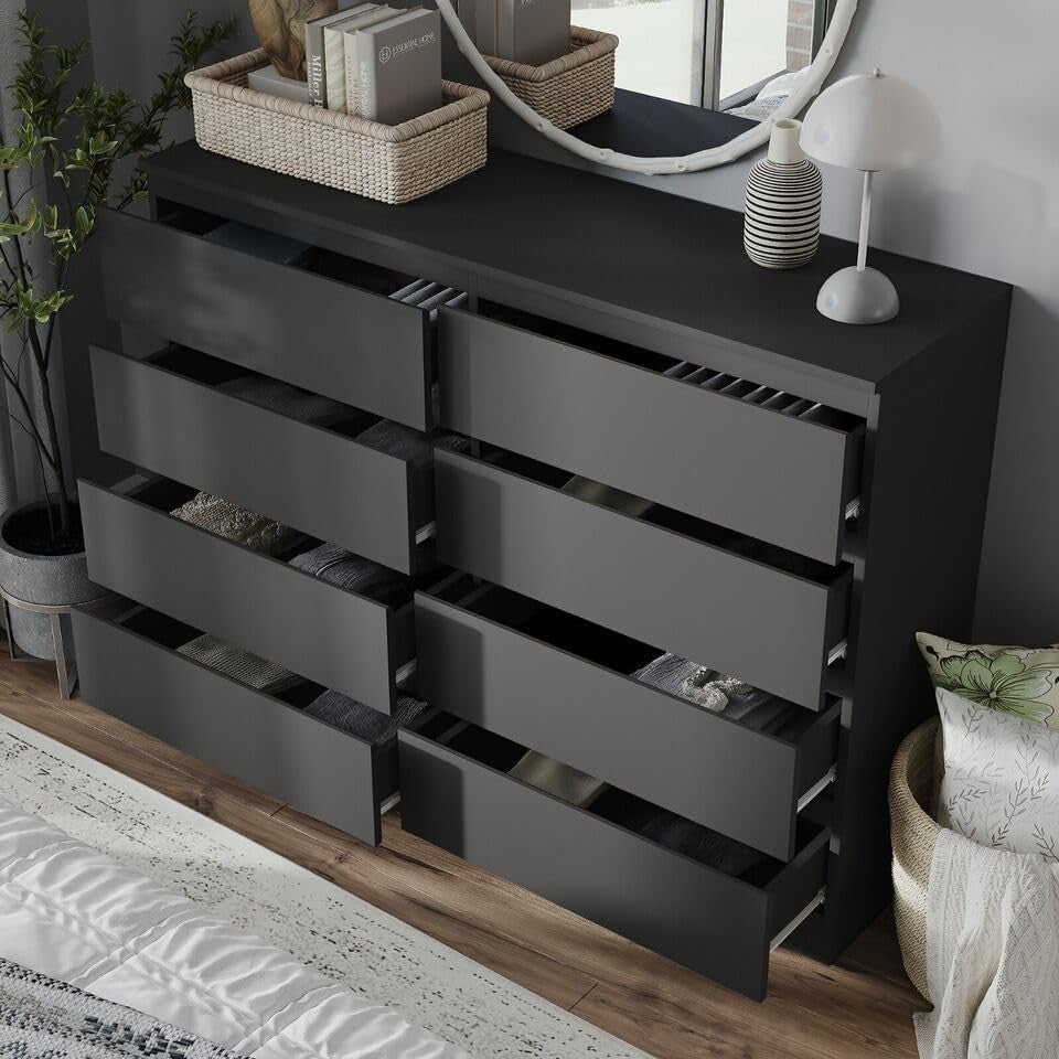 Modern Black Chest of 8 Drawers Storage Unit for Bedroom or Office Use