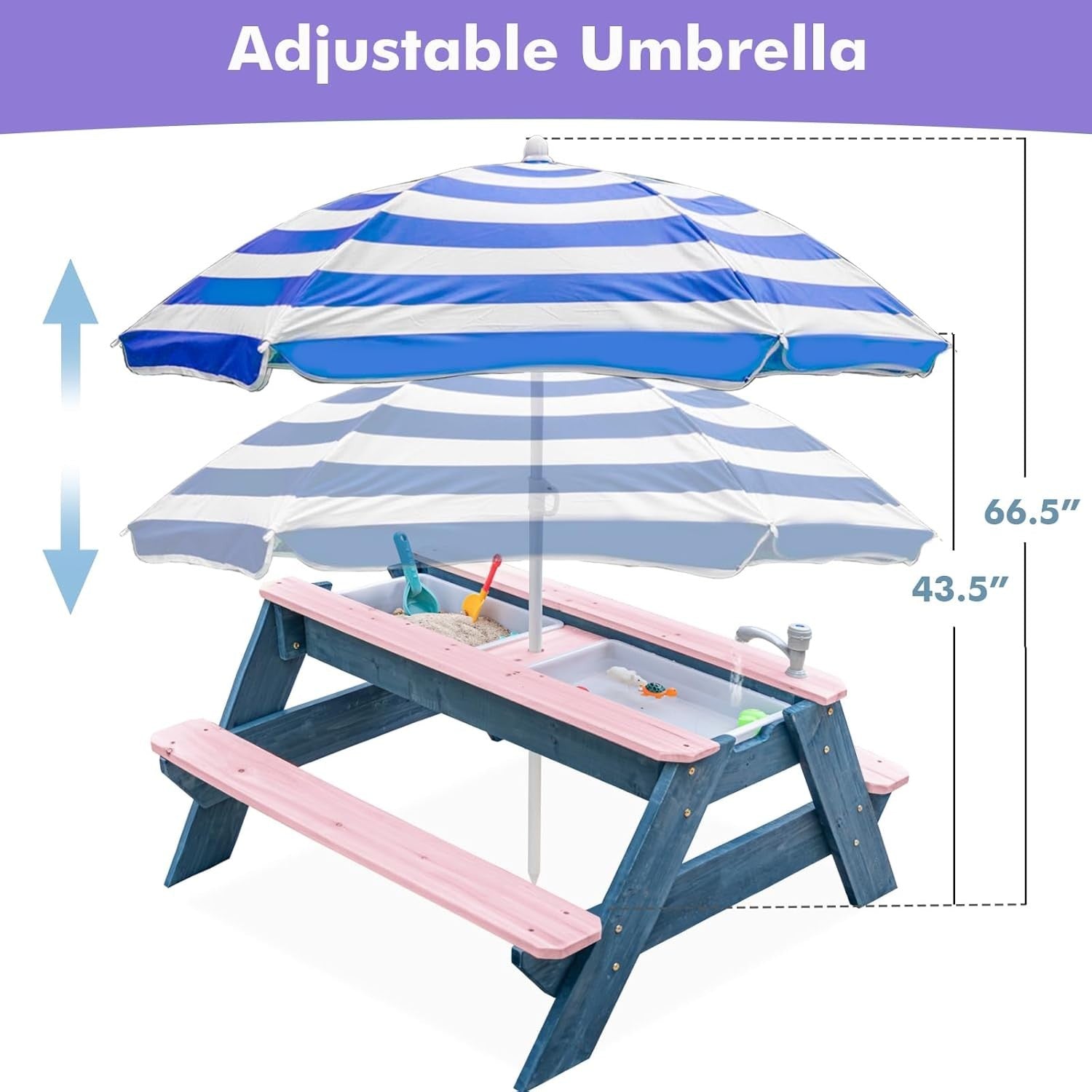 Kids Outdoor Sand & Water Picnic Table with Umbrella | 3-in-1 Wood Play