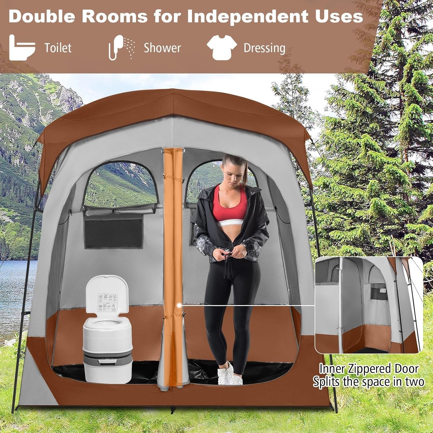 Double Room Camping Shower Tent Privacy Toilet Changing