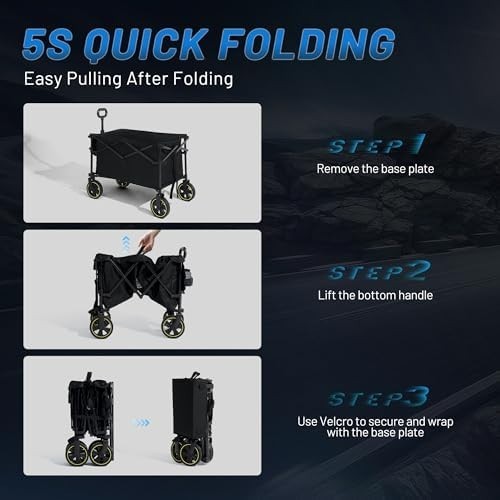 200L Folding Camping Trolley Wagon Heavy Duty Adjustable Handle