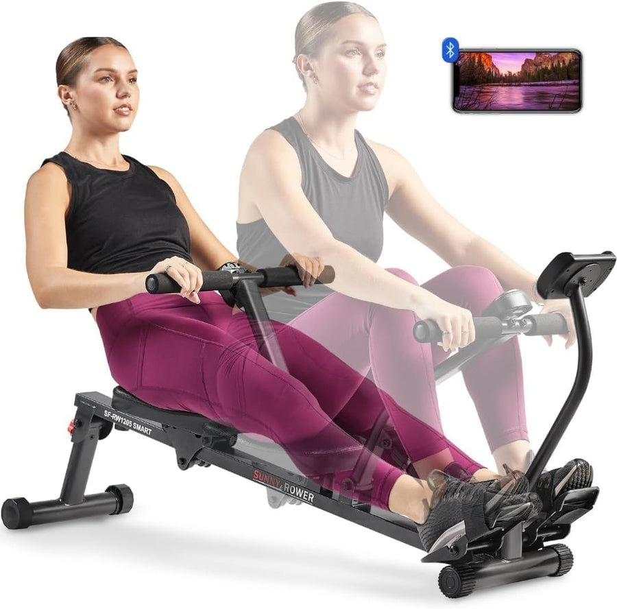 Compact Adjustable Rowing Machine 12 Resistance Levels Foldable LCD