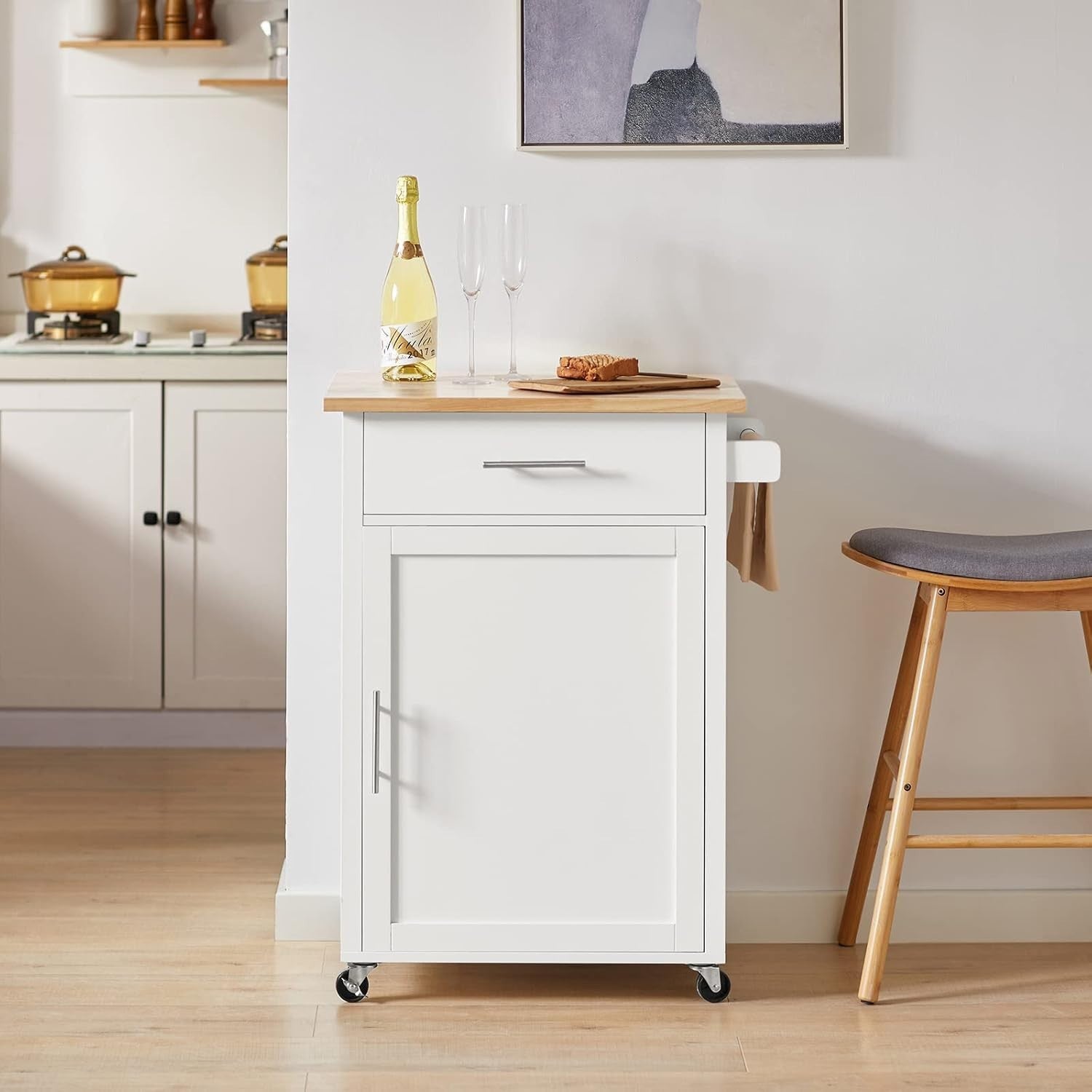 Mobile Kitchen Island Cart with Drawer, Adjustable Shelf & Towel Rack, 68x46x90