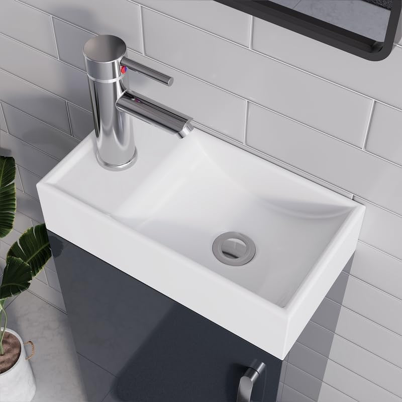 Slim 400mm Bathroom Vanity Unit with Basin Grey Floor Standing Sink Cabinet
