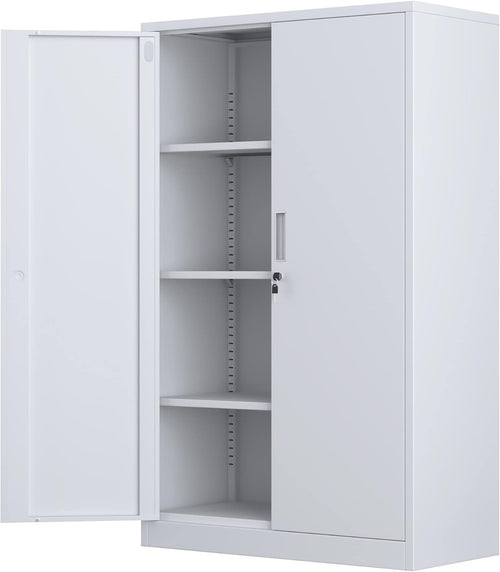 Tall Metal Storage Cabinet Lockable 3 Shelf Office Garage Cupboard