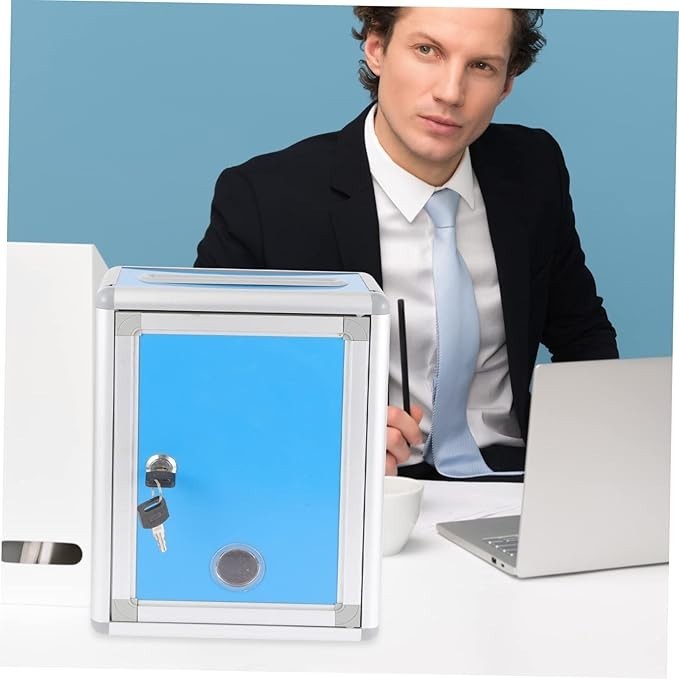 Lockable Wall Mount Mailbox Blue – Secure Suggestion Box for Home Office Use