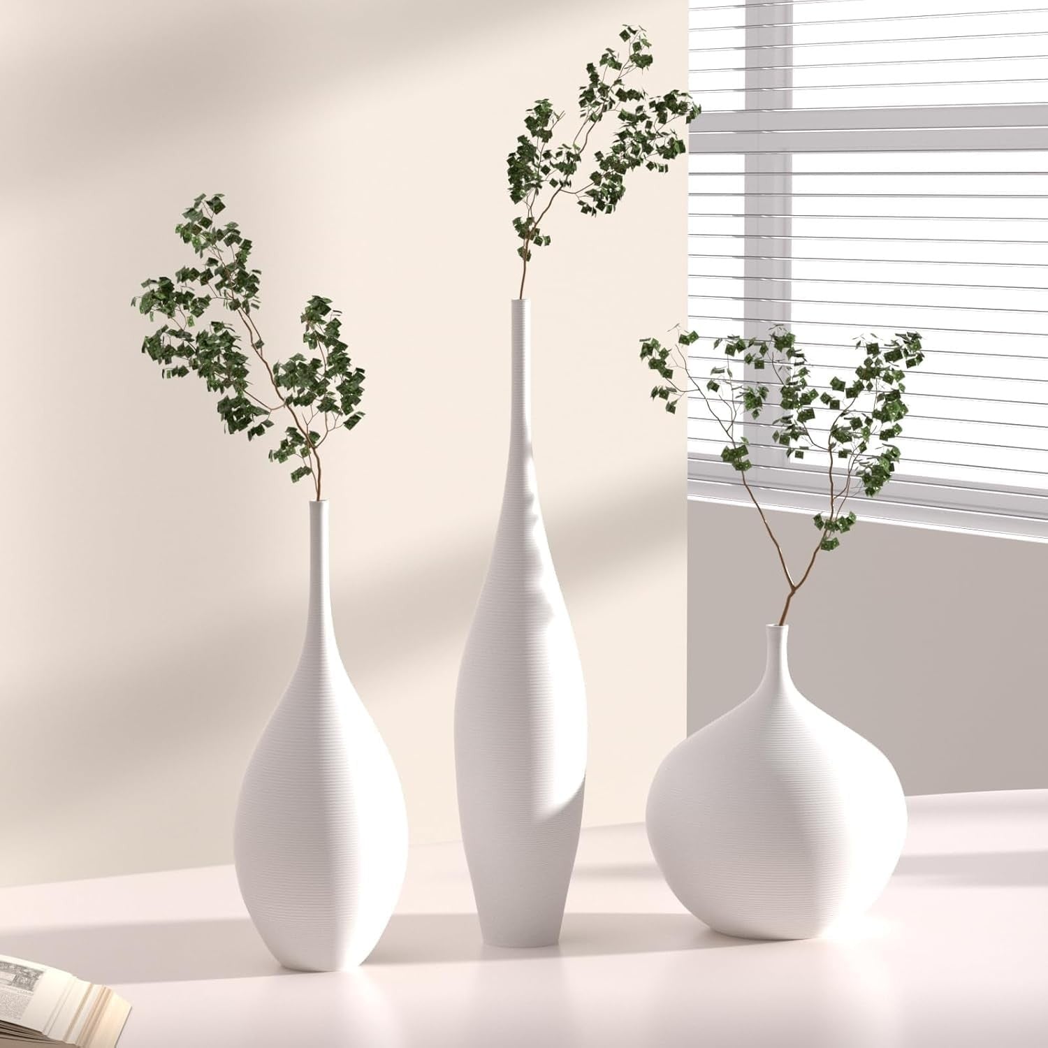 White Ceramic Vase Set of 3 Modern Minimalist Pampas Decor Centerpieces