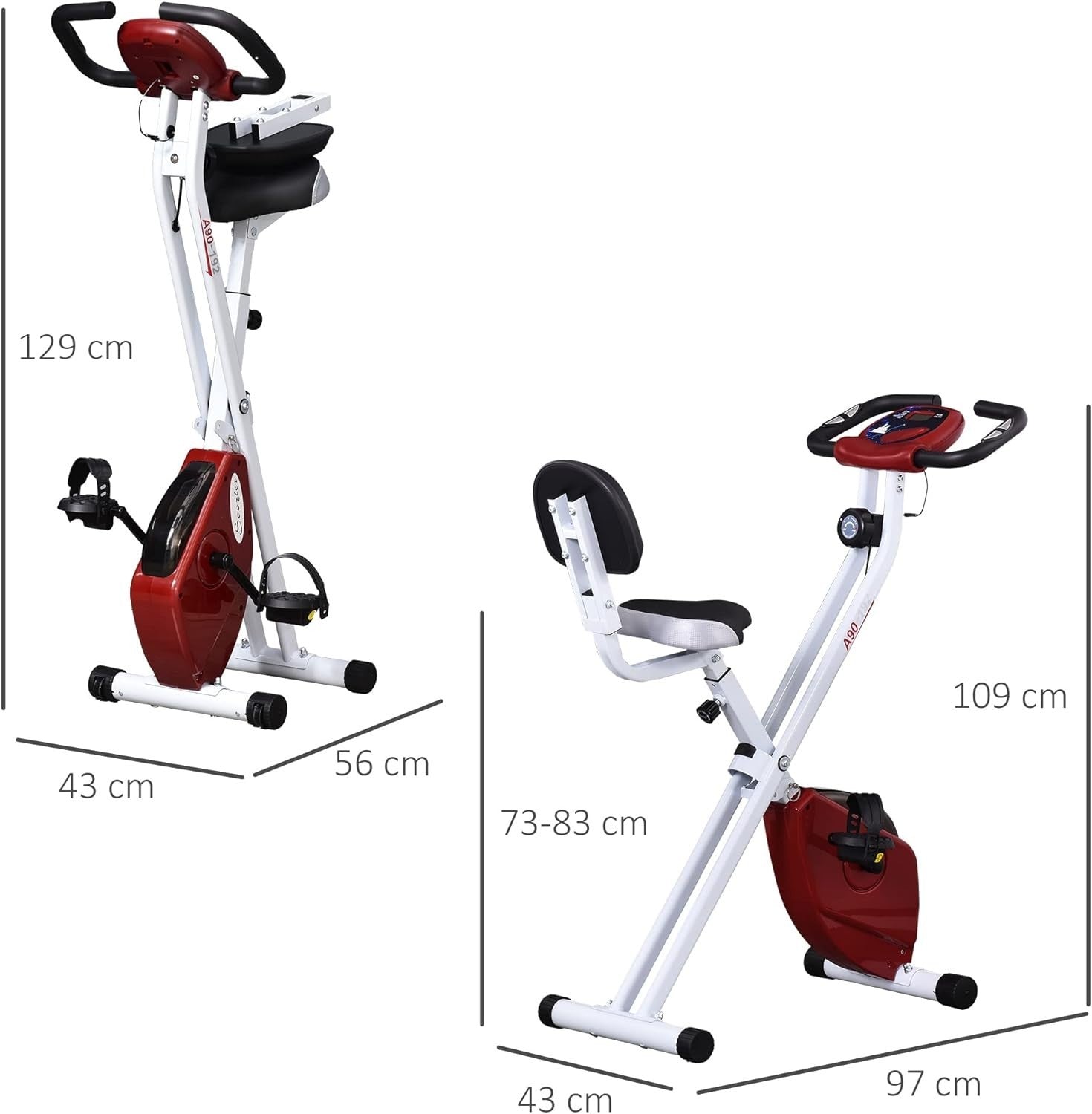 Red Folding Exercise Bike 8-Level Magnetic Resistance LCD Pulse Home Trainer