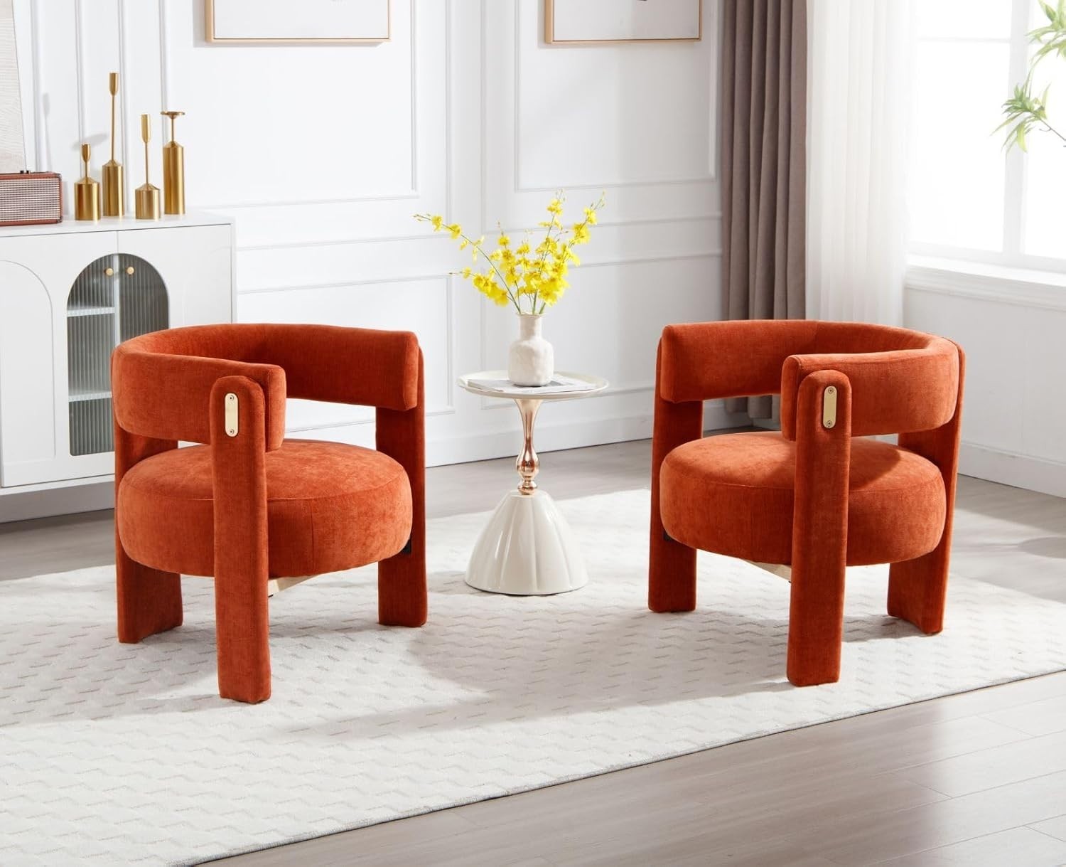 Orange Chenille Accent Armchair – Modern Semi-Circle Lounge Chair for Bedroom