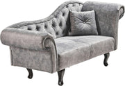 Grey Velvet Retro Chaise Lounge Right Hand | Button Tufted, Stylish Comfort