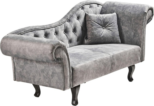 Grey Velvet Retro Chaise Lounge Right Hand | Button Tufted, Stylish Comfort
