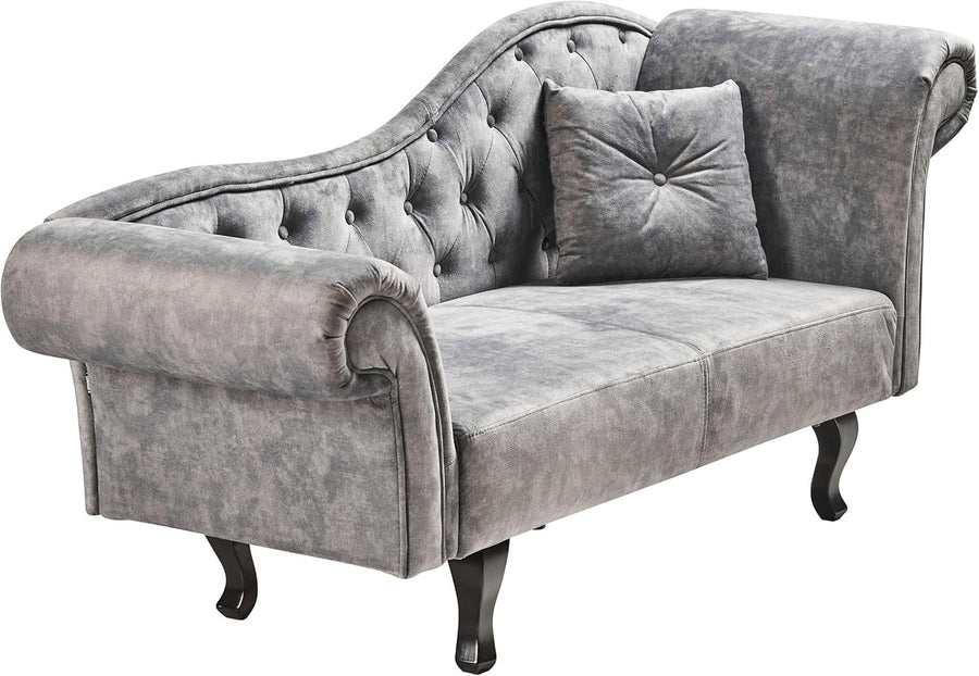 Grey Velvet Retro Chaise Lounge Right Hand | Button Tufted, Stylish Comfort