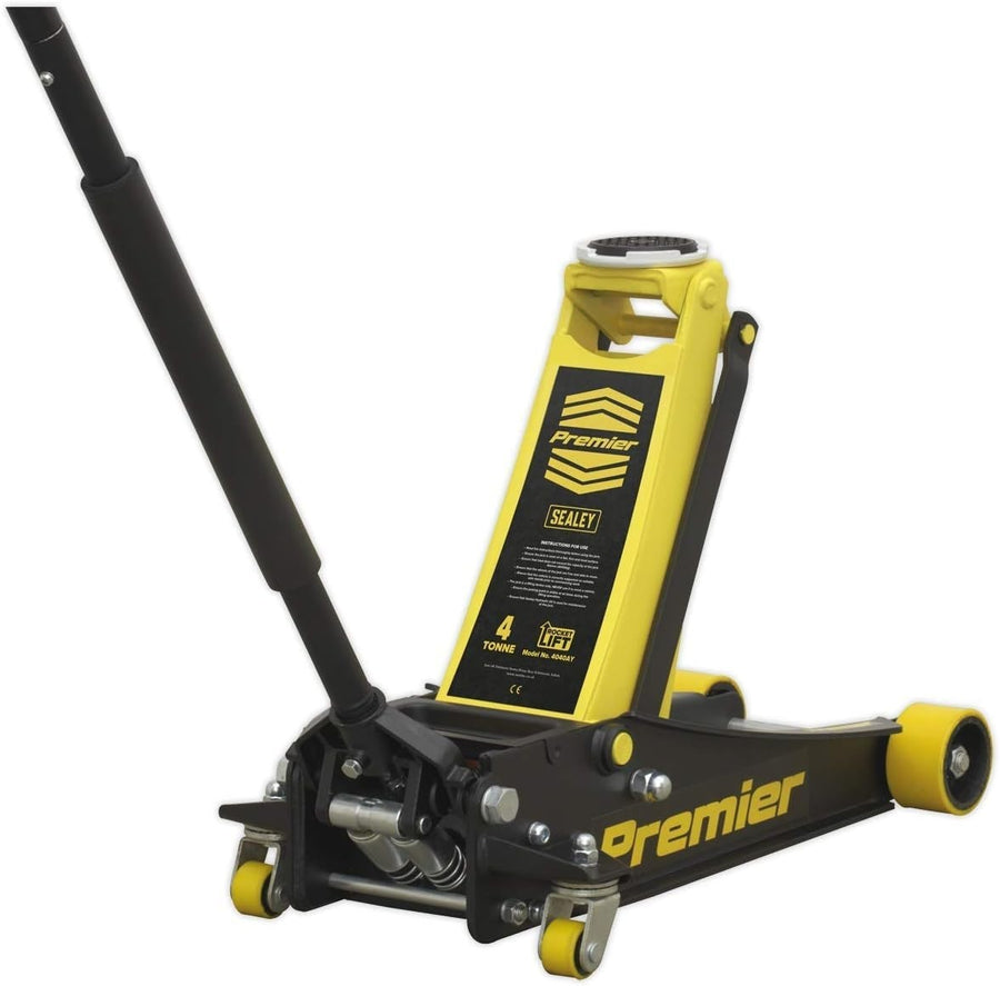 4 Ton Low Profile Hydraulic Trolley Jack 100–533mm Rocket Lift Heavy Duty Yellow