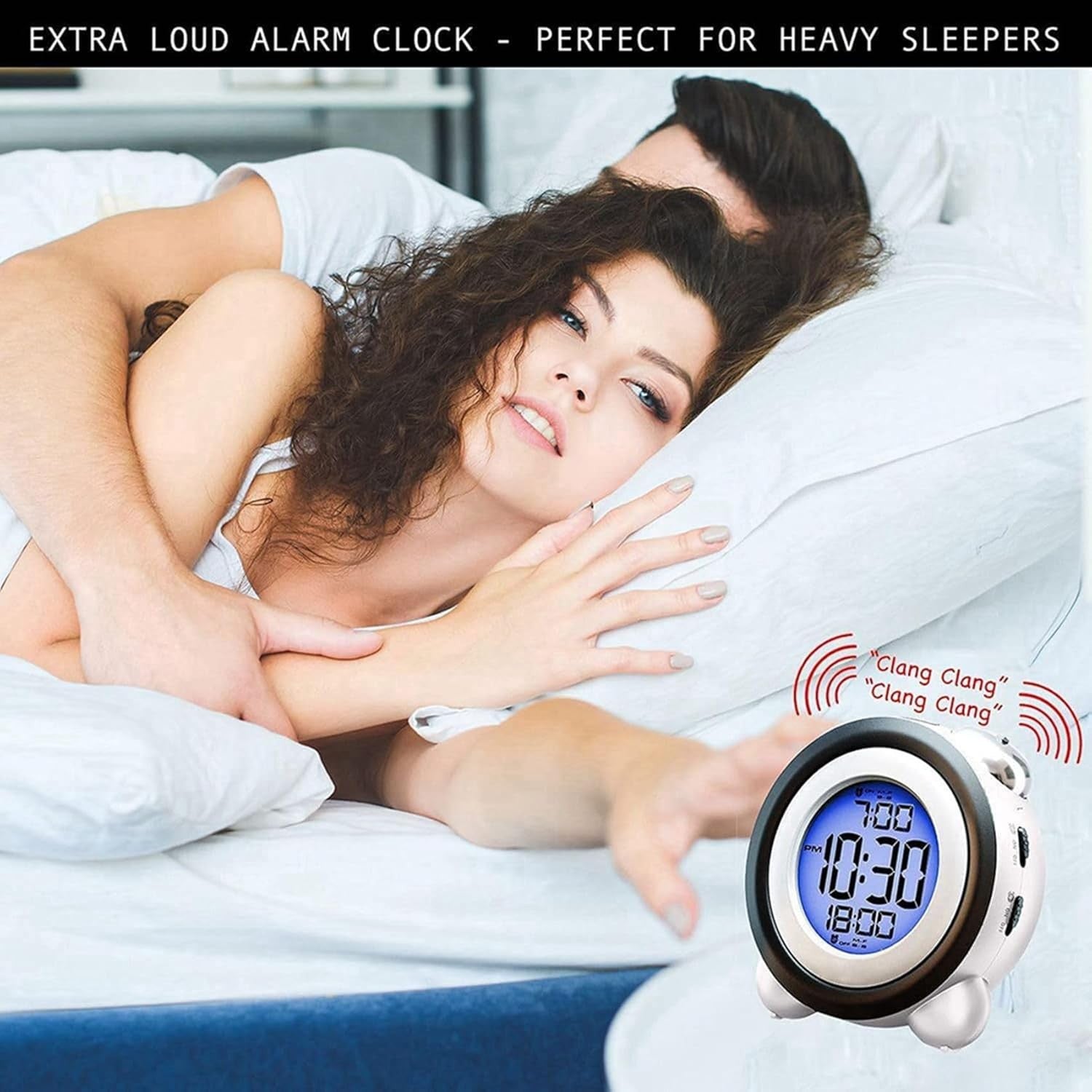 6 Pack Digital Alarm Clock Loud Twin Bell Blue Backlight Dual Alarm White