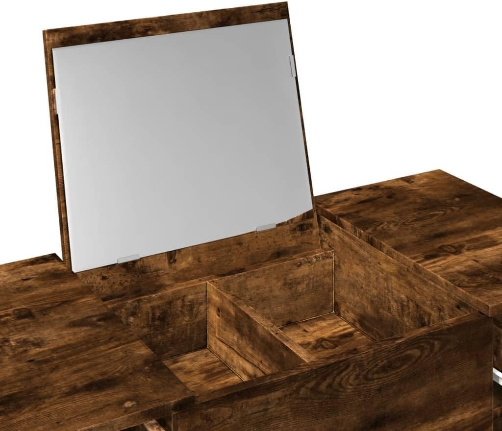 Modern Vanity Desk Smoked Oak Makeup Table Mirror Storage Wood Style