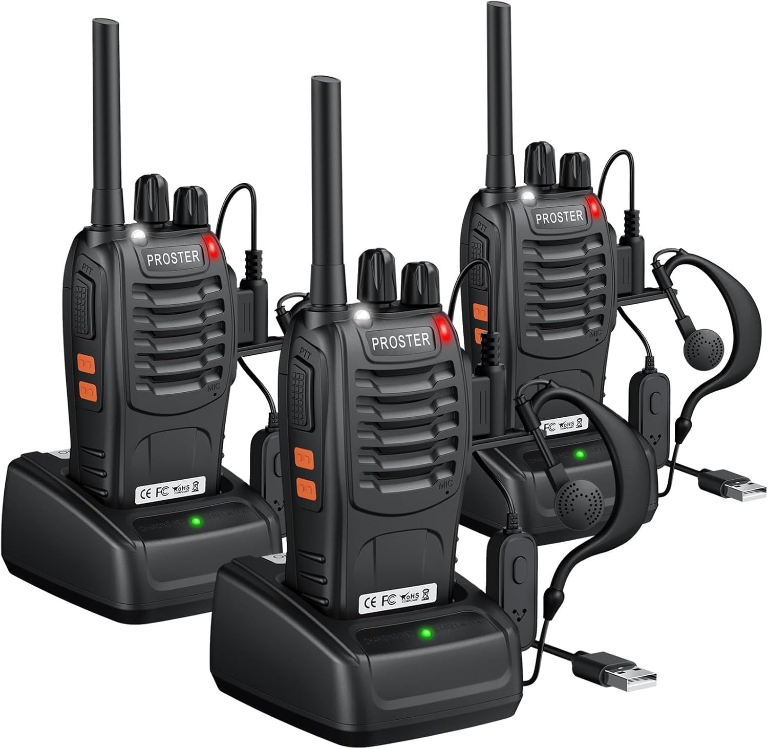 Proster Walkie Talkies 3 Pack Long Range PMR446 Rechargeable VOX Radio