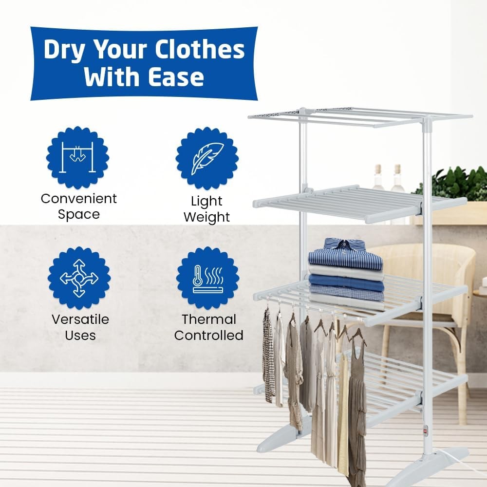 4 Tier Electric Heated Clothes Airer Folding Dryer Rack 300W Indoor Outdoor