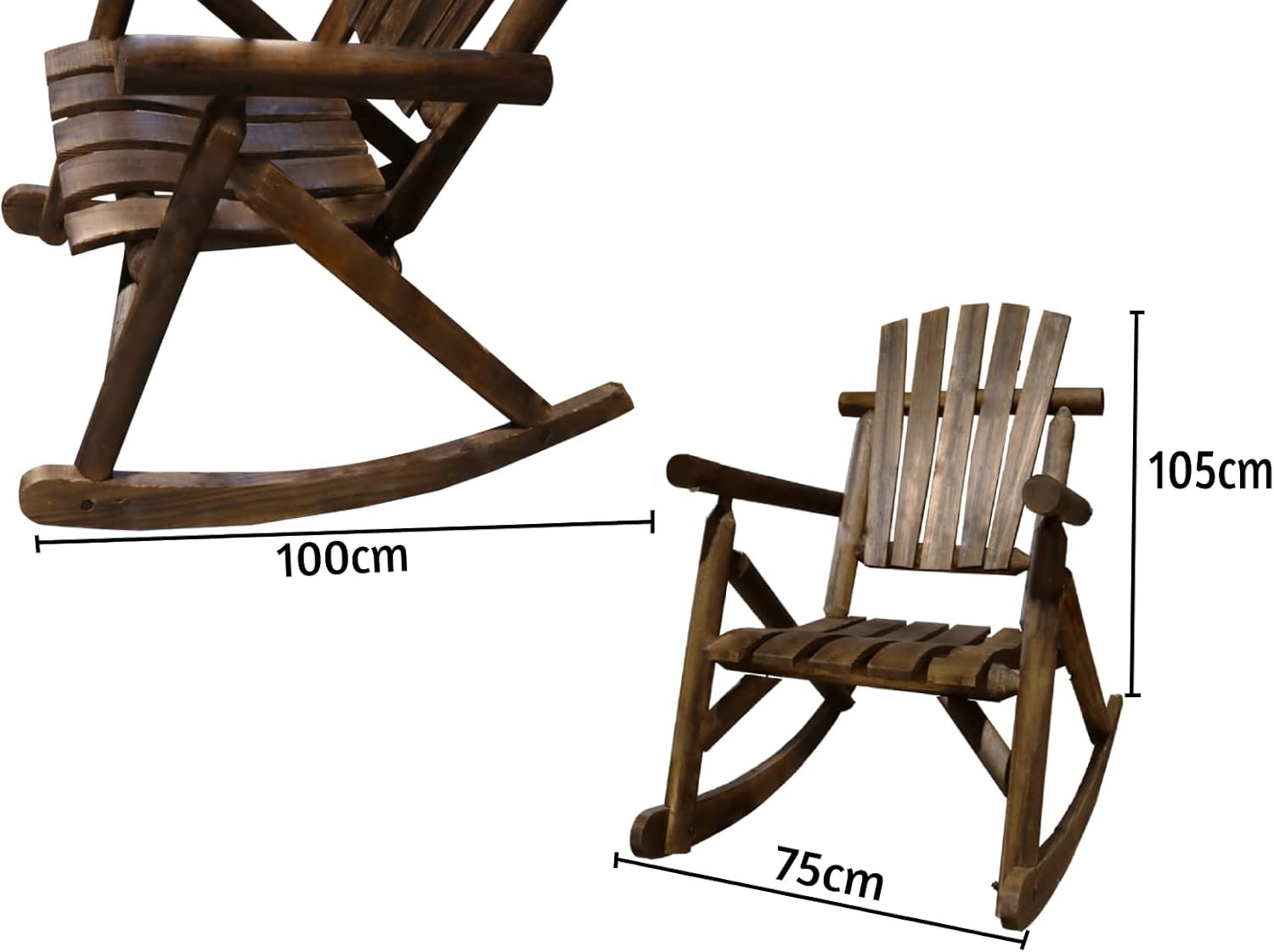 Wooden Rocking Chair Outdoor Garden Patio Burntwood Rustic Lounge Seat