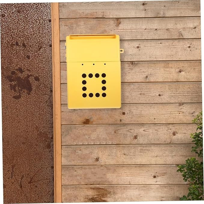 Wall Mount Locking Suggestion Box Yellow Plastic Secure Mail Holder 33cm Wide