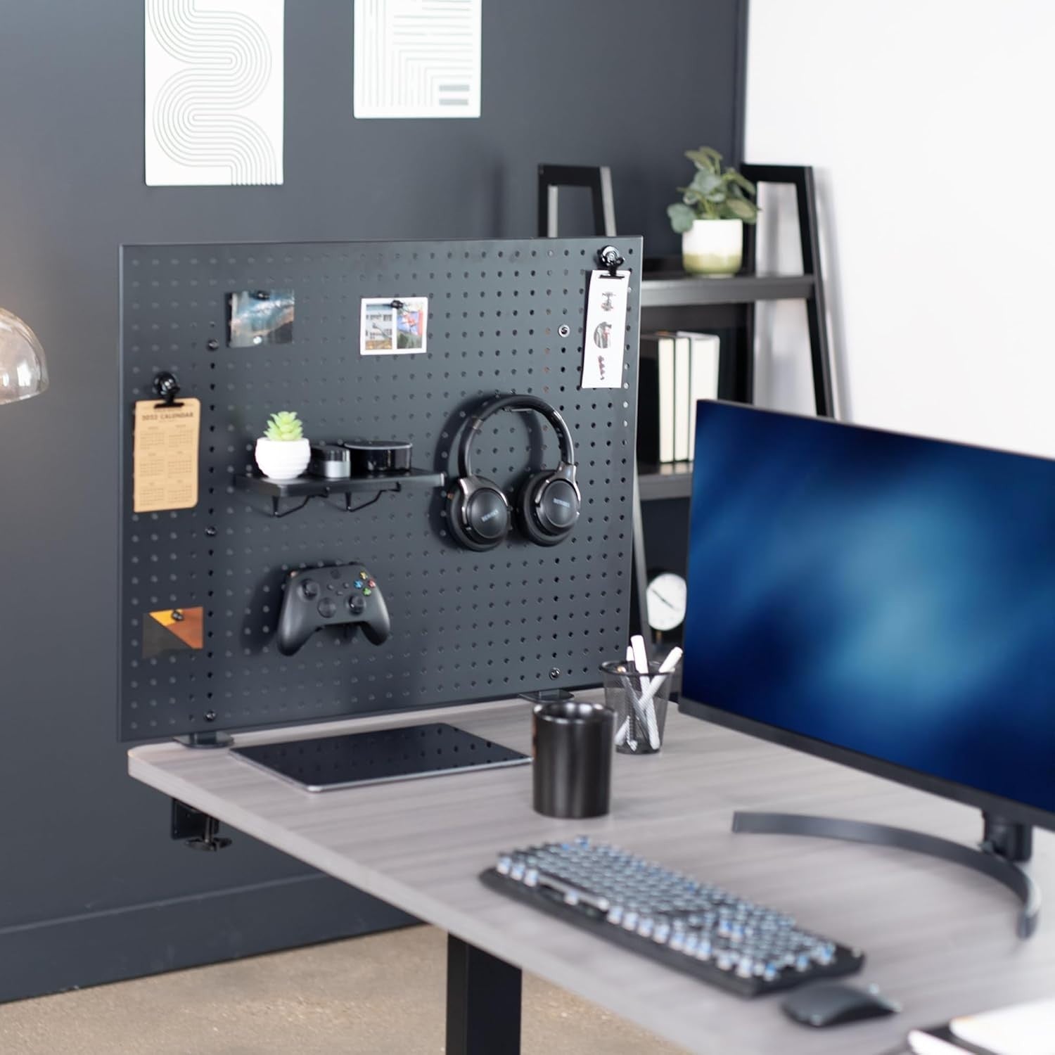 Clamp-On Steel Desk Pegboard 76×61cm Magnetic Organizer Panel Black