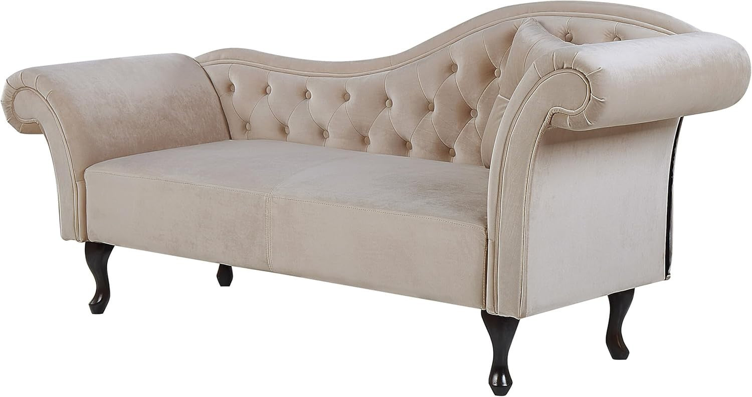 Vintage Beige Velvet Right Hand Chaise Lounge Tufted Chesterfield Sofa 188cm