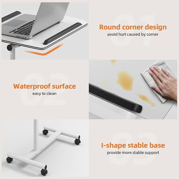Height Adjustable Rolling Laptop Desk Overbed Table with Cooling Fan