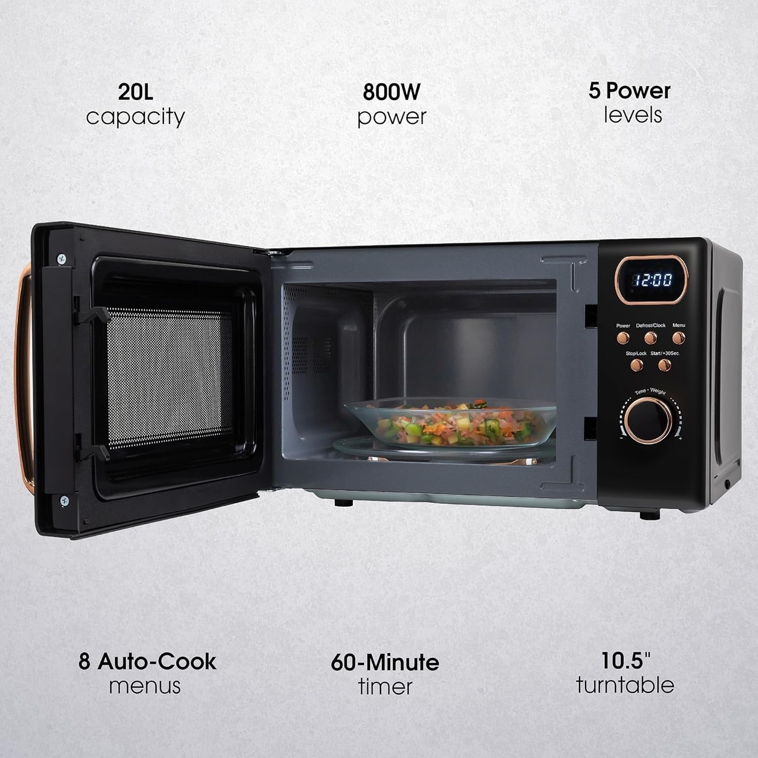 20L 800W Retro Digital Microwave Oven 8 Auto Cook Defrost Kitchen
