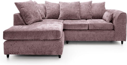 L Shaped Corner Sofa Pink Chenille – 5 Seater Couch w/ Cushions & Support