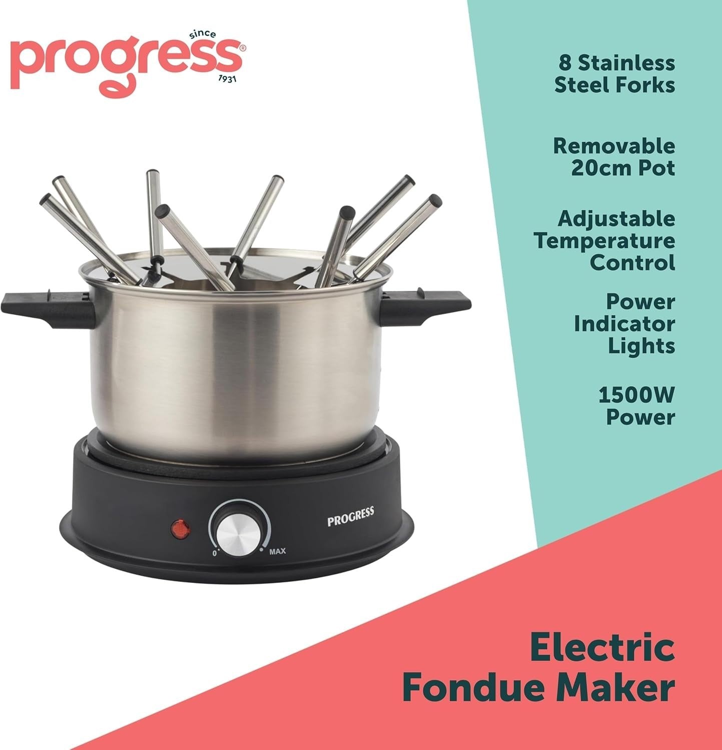 Electric Fondue Maker 1.5L Cheese Chocolate Pot 8 Forks 1500W