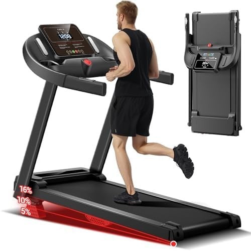 16% Incline Folding Treadmill 2.5HP Quiet Motor 12kmh Running Machine Home Gym