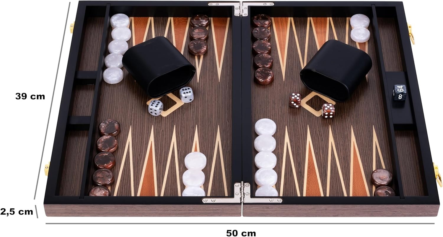 Deluxe 15in Wooden Backgammon Set Folding Luxury Board Game Travel Case