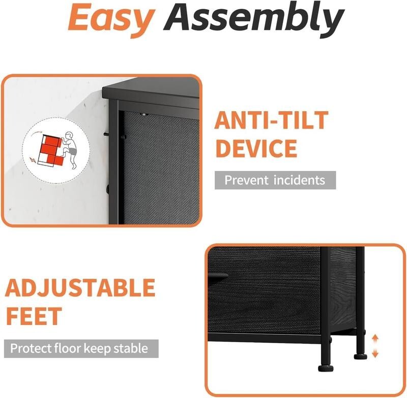 Black Fabric 9 Drawer Dresser Storage Unit with Wood Top for Bedroom 100cm