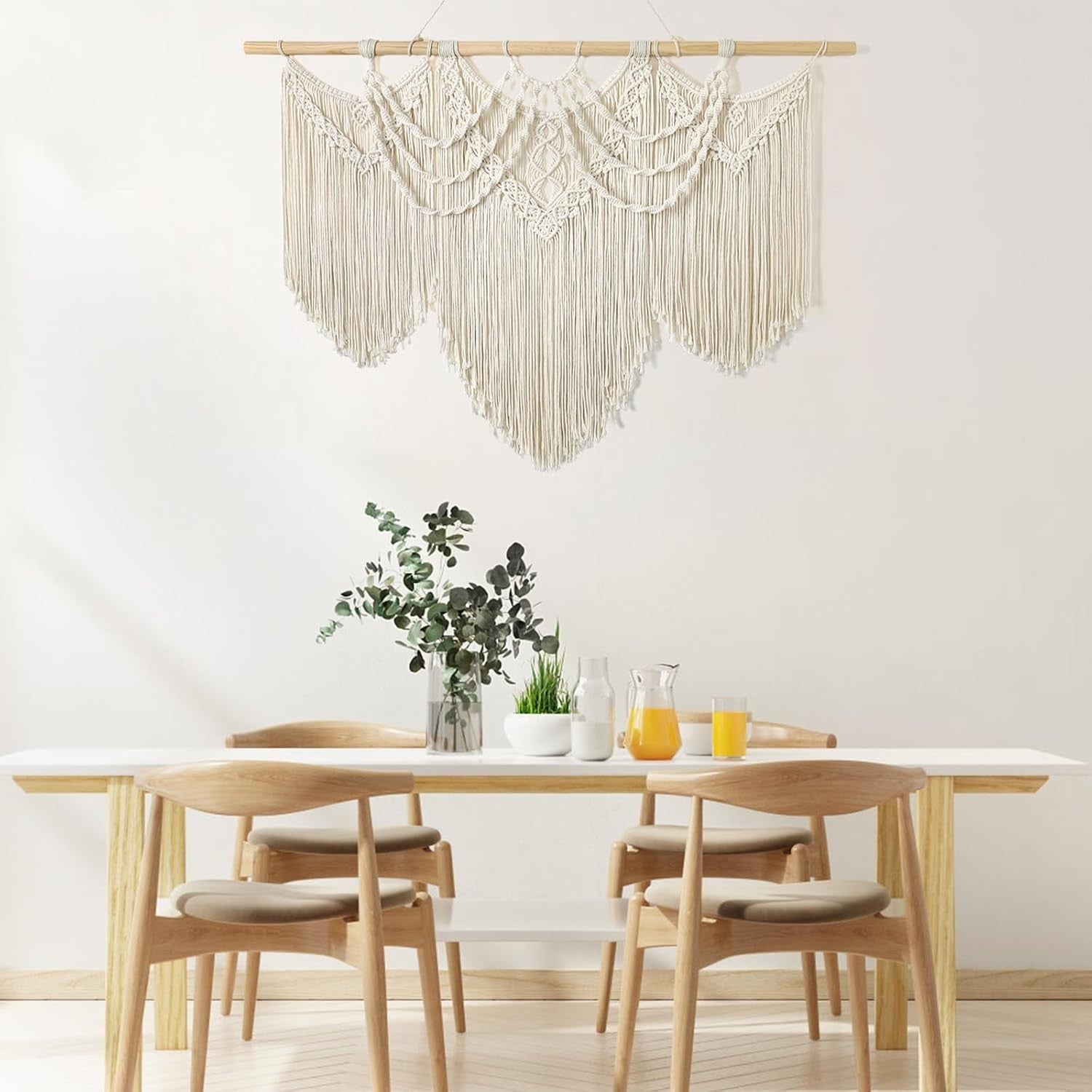 Large Macrame Wall Hanging Boho Tassel Handmade Wall Decor Beige