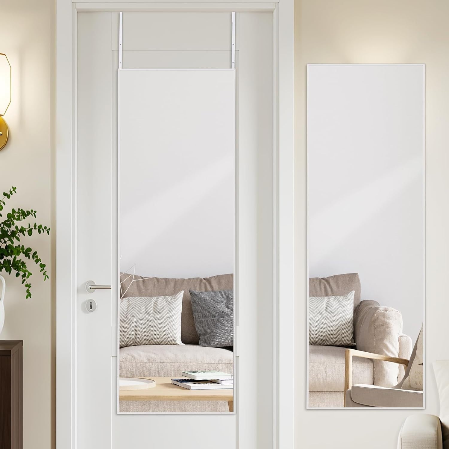 Full Length Over Door Mirror 127x41cm White Aluminum Frame