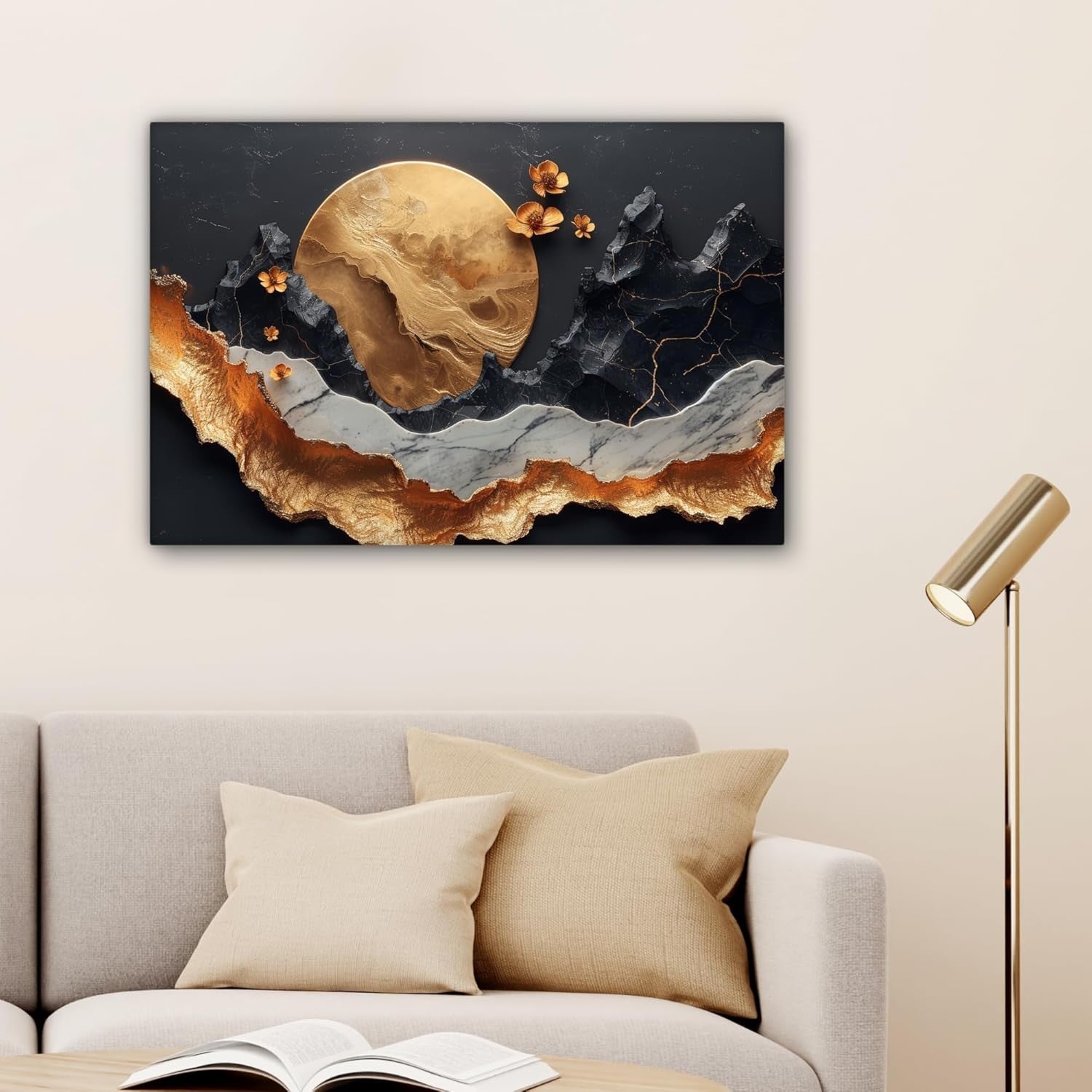Gold Abstract Canvas Wall Art 60x40cm Framed Modern Luxury Print