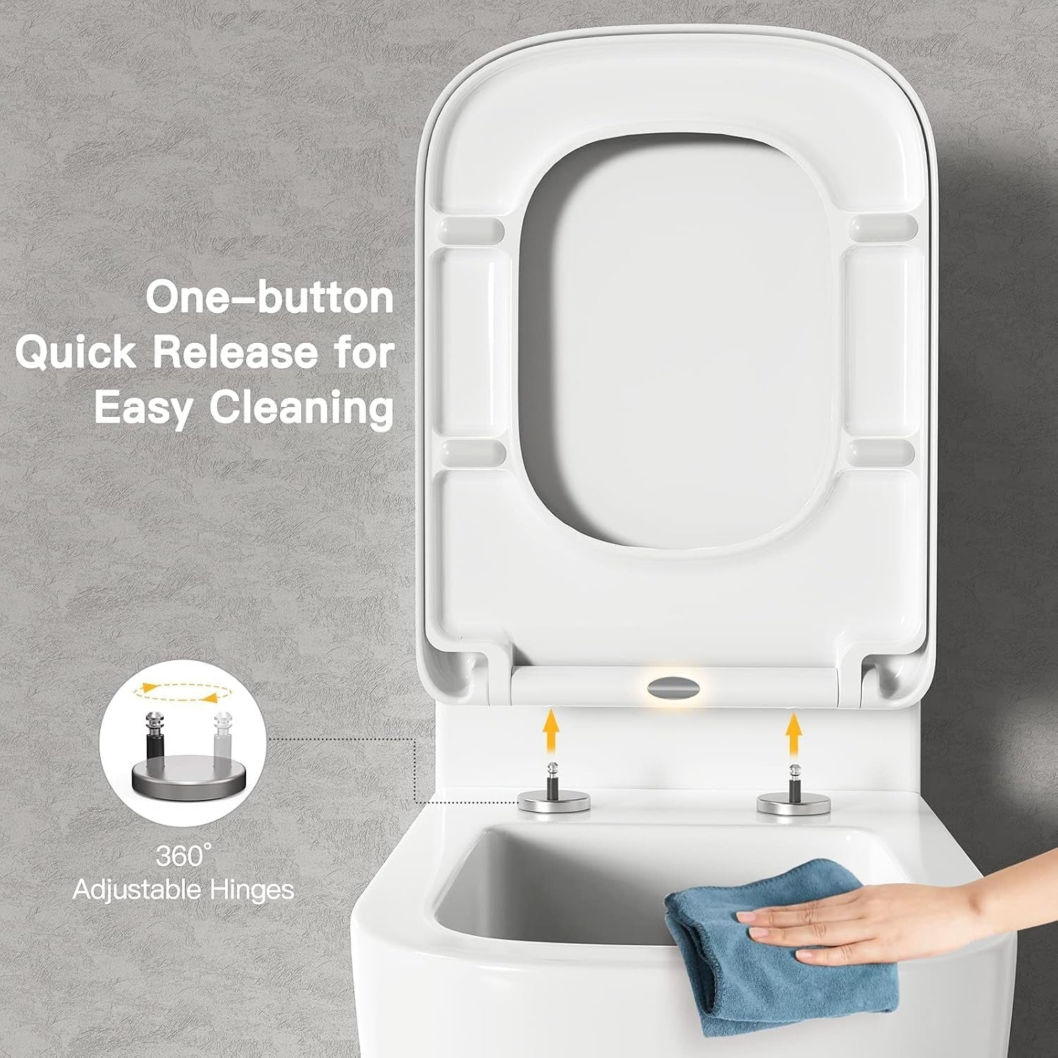 Square Toilet Seat Soft Close Quick Release Top Fix White Anti-Bacterial 35x46cm