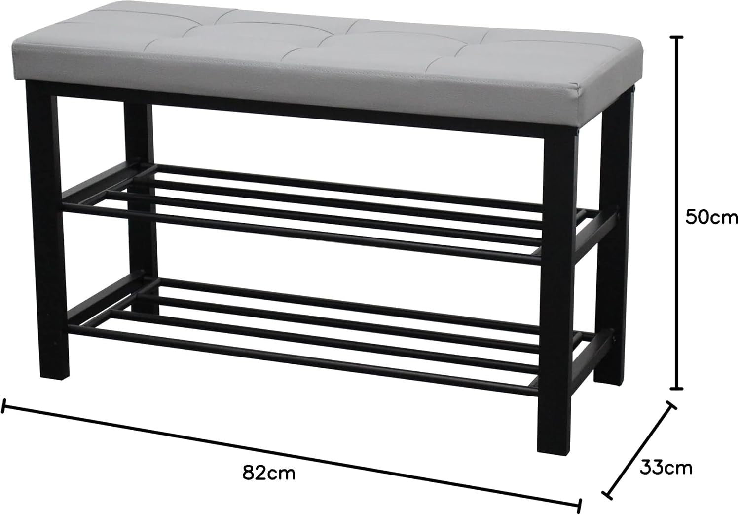 3 Tier Shoe Rack Bench with Silver Leather Tufted Seat Storage Organiser