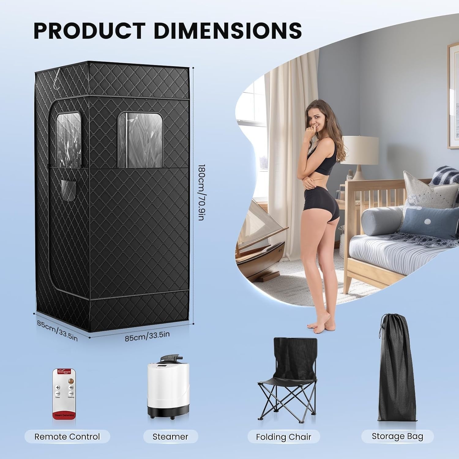 Portable Full Size Steam Sauna Tent 2.6L Fast Heat 9-Level Home Spa Detox Box