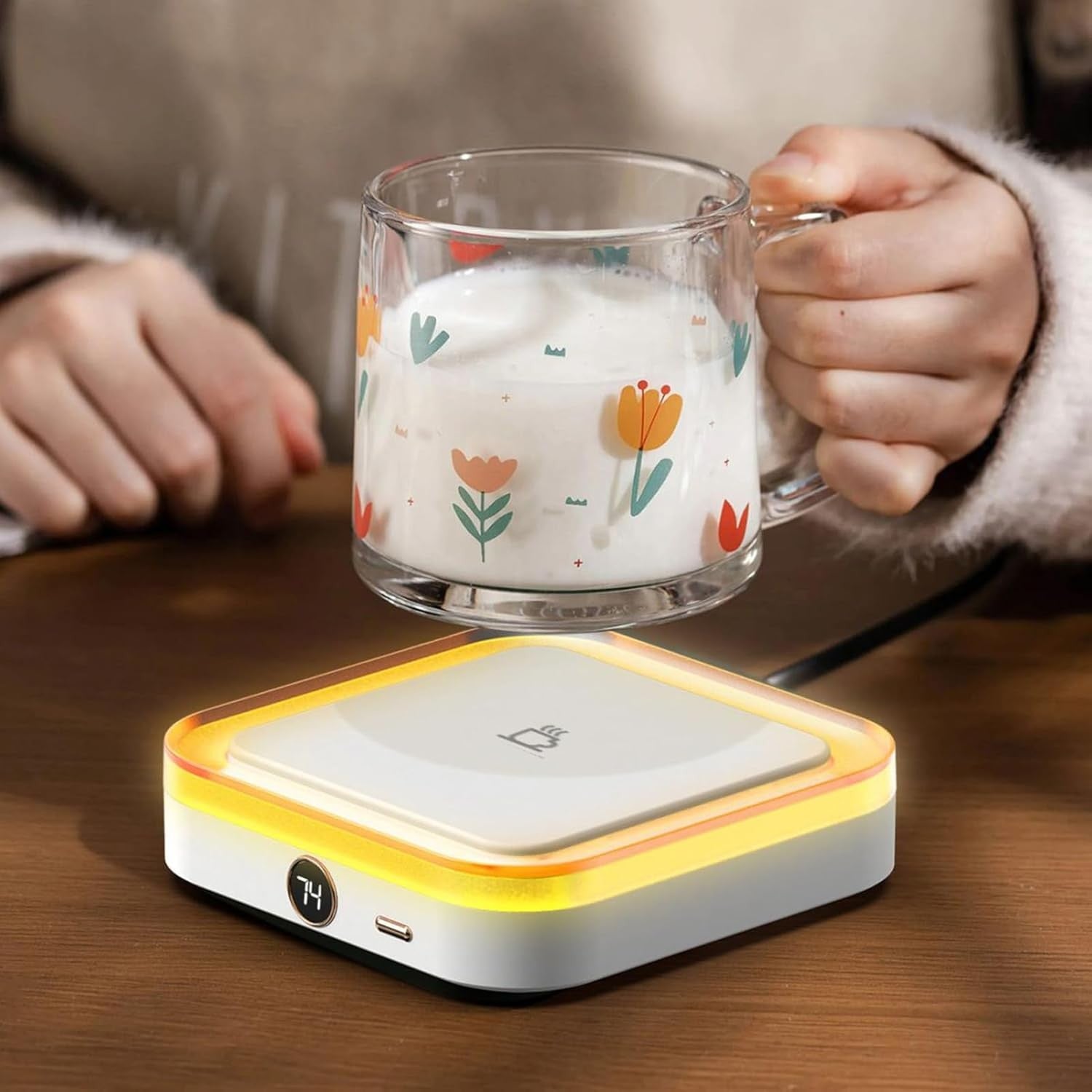 Electric Mug Warmer 3 Temp RGB Desk Cup Heater White