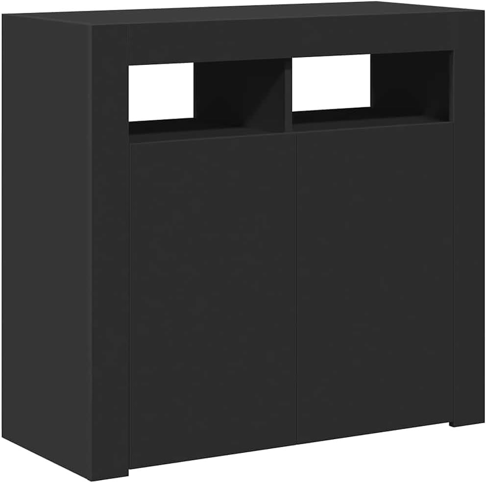Modern LED Sideboard Cabinet Black Cupboard Storage Unit 80cm Living Room