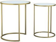 Set of 2 Round Nesting Coffee Tables Gold Legs Tempered Glass Metal Frame
