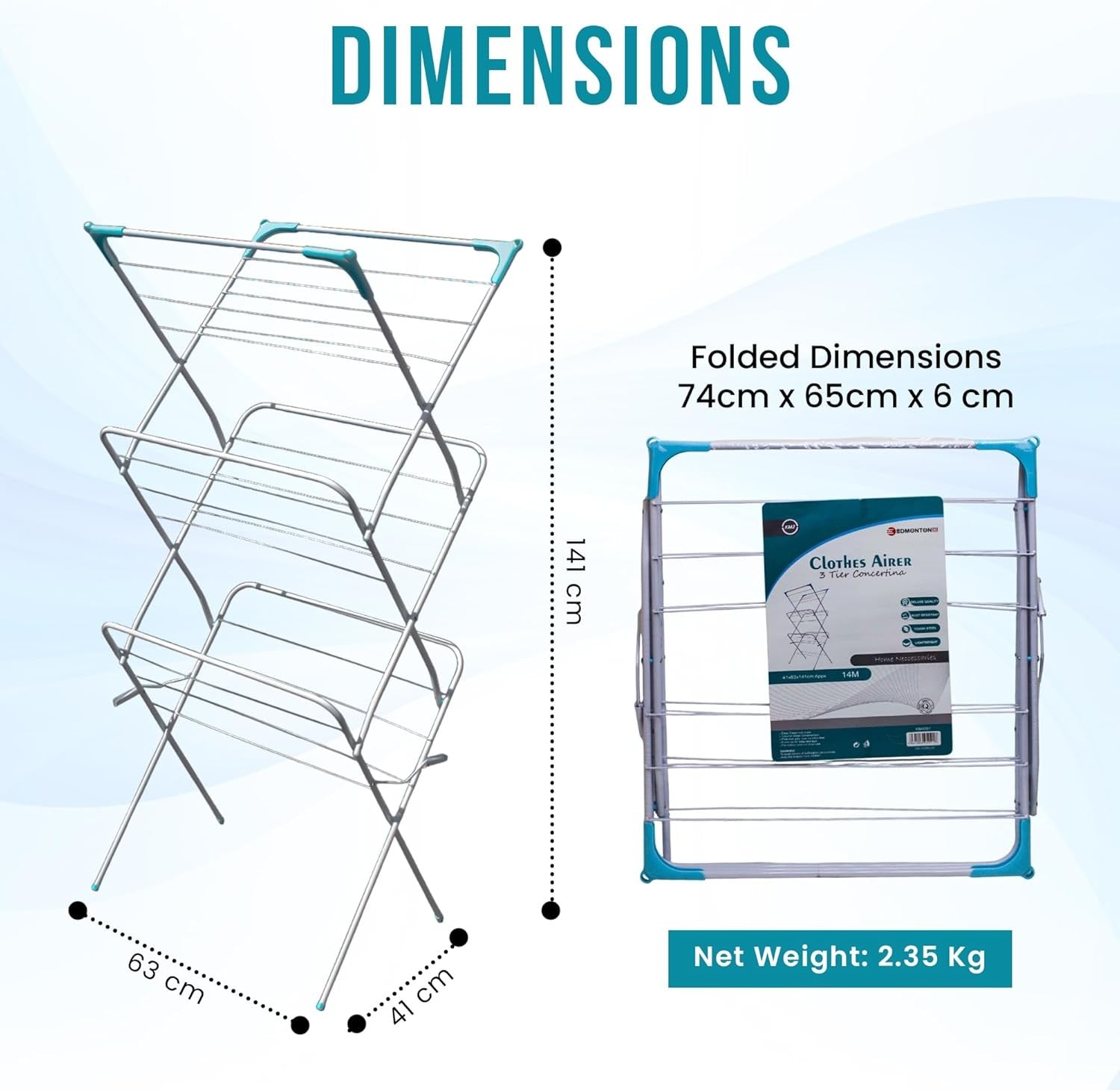 Large 3 Tier Clothes Airer Folding Drying Rack Heavy Duty Indoor