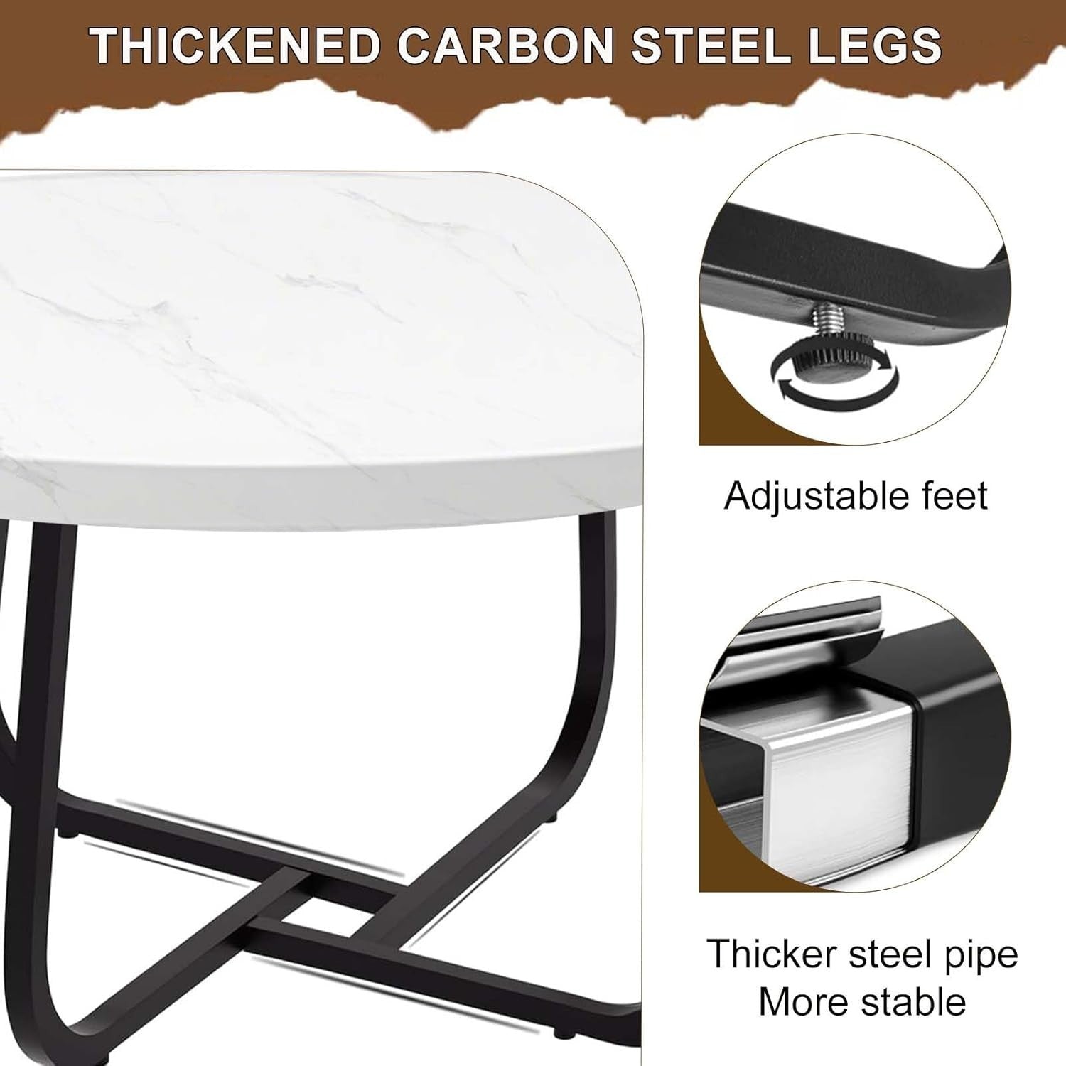 2-Piece Nesting Coffee Table Set Marble Pattern Wood Modern End Side Tables