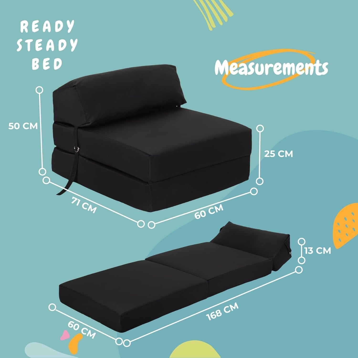Black Z Bed Chair Sofa Futon Single Mattress – Fold Out Guest Bed