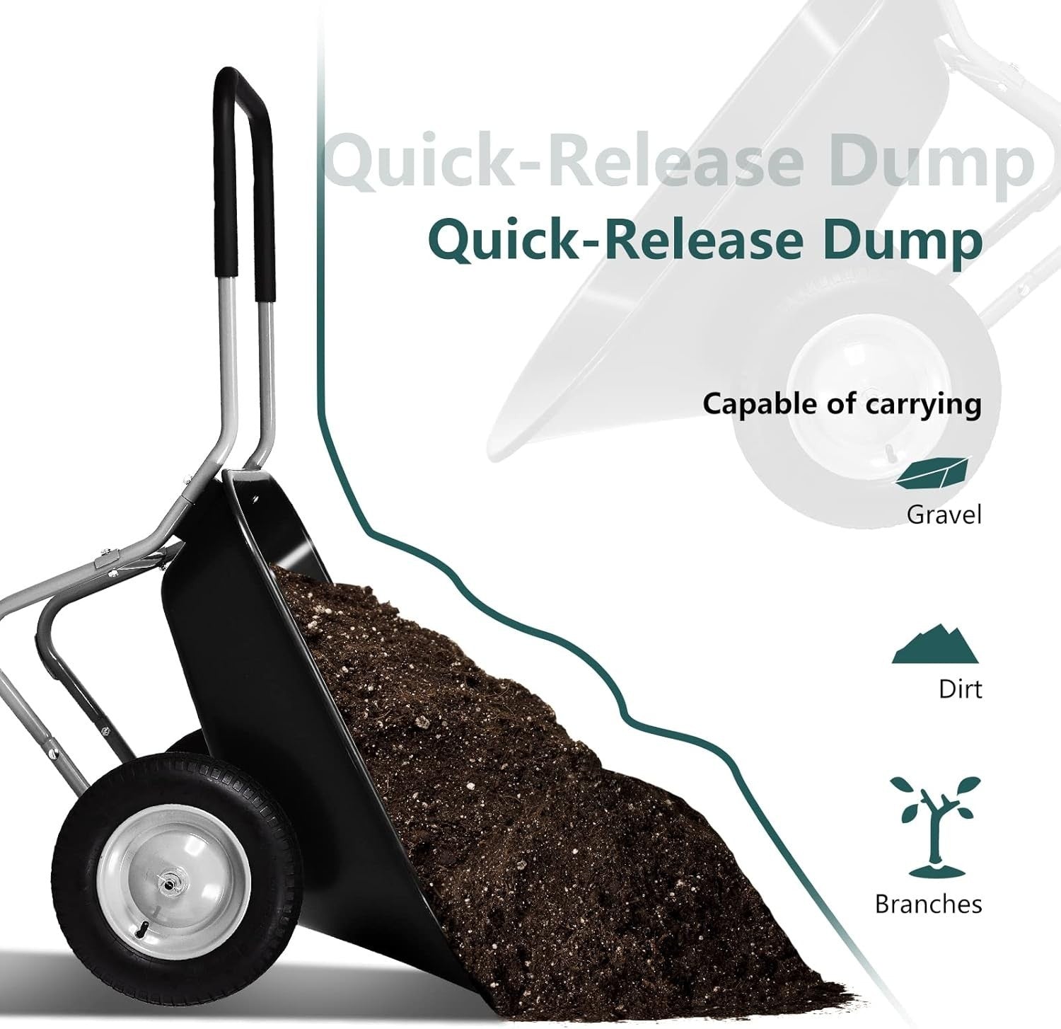 80L 2-Wheel Garden Wheelbarrow – Heavy Duty Steel Frame w/ 150kg Load Capacity