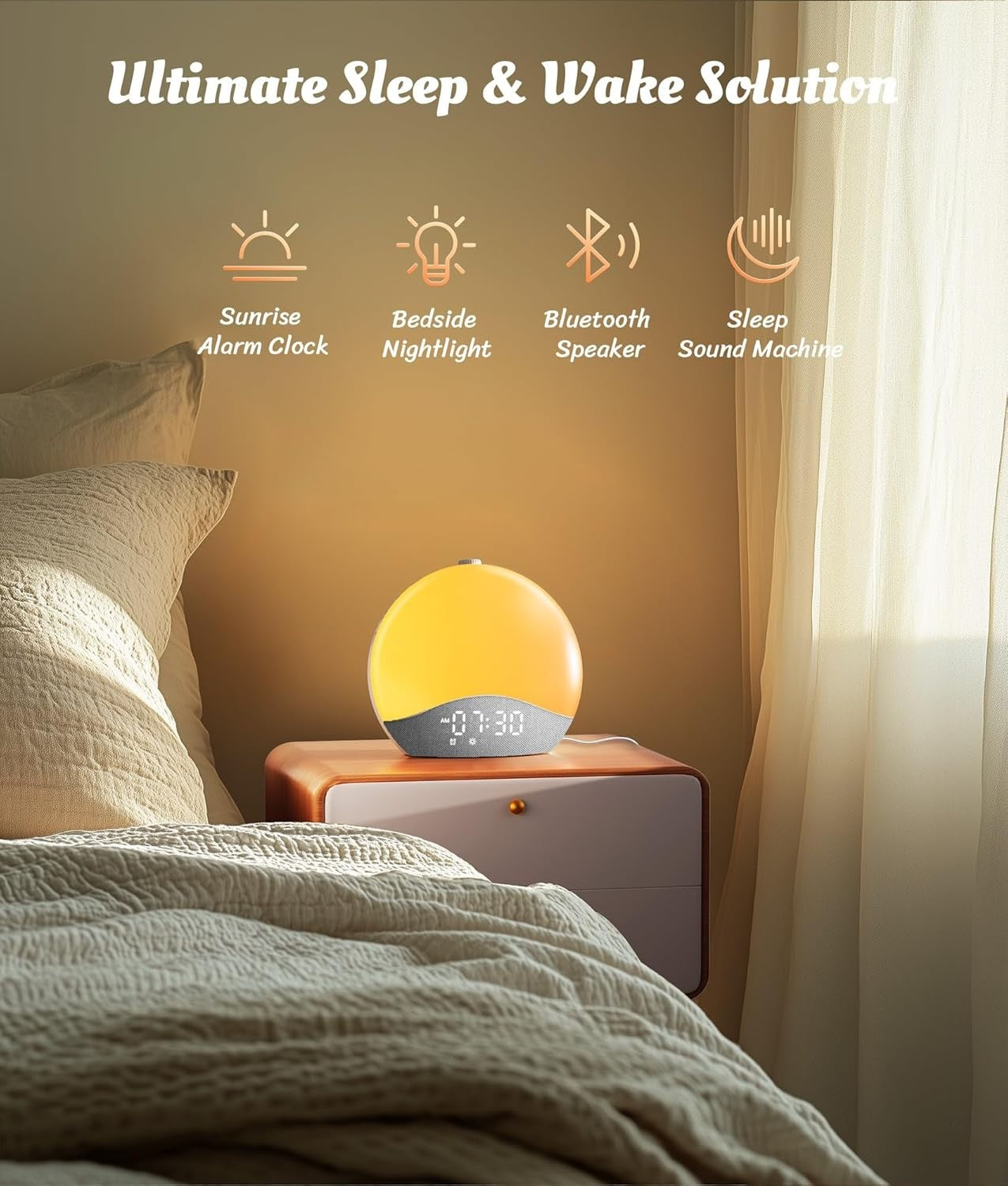 Sunrise Alarm Clock Wake Up Light White Noise Bluetooth Night Lamp