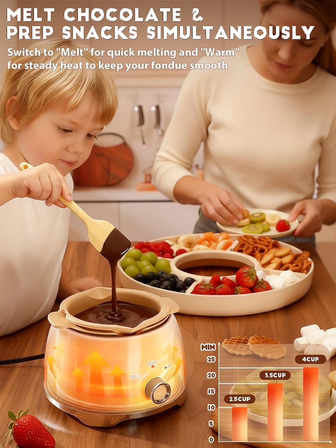 Electric Chocolate Fondue Pot Set 950ml 4 Cup Cheese Warmer 5 Forks