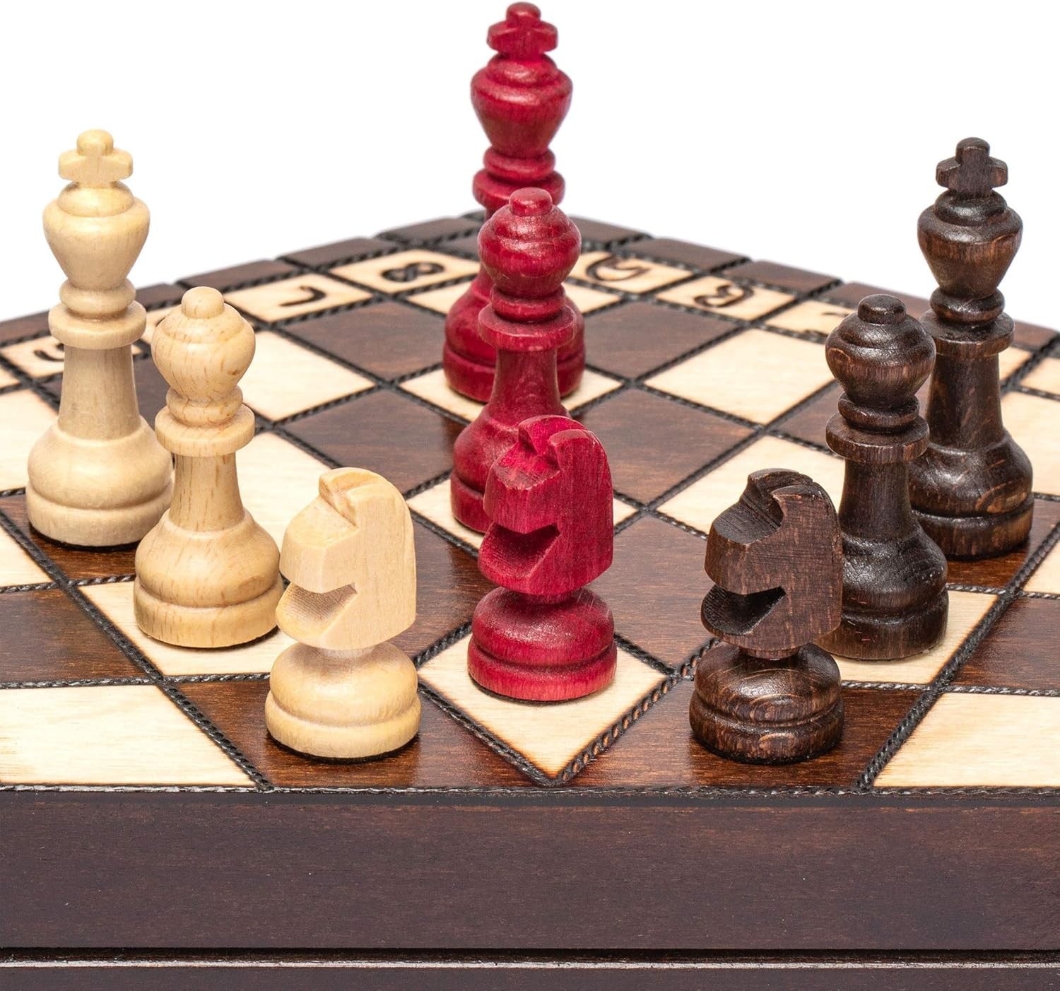 Luxury 3-Player Wooden Chess Set 32cm Hexagonal Board Handcrafted Pieces