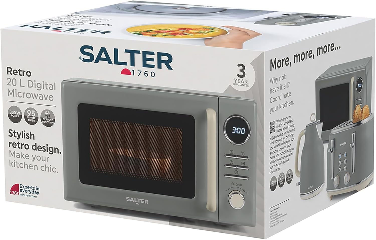 20L Retro Digital Microwave 800W 8 Presets 95min Timer Grey